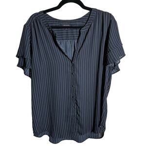 Ann Taylor Women's Black White Pinstripe Tiered Short Sleeve Blouse Size Large